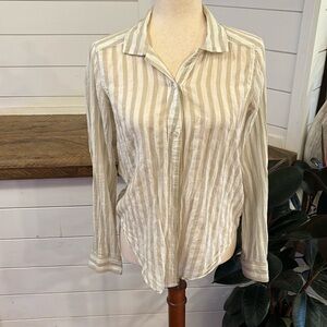 striped cream and white button up